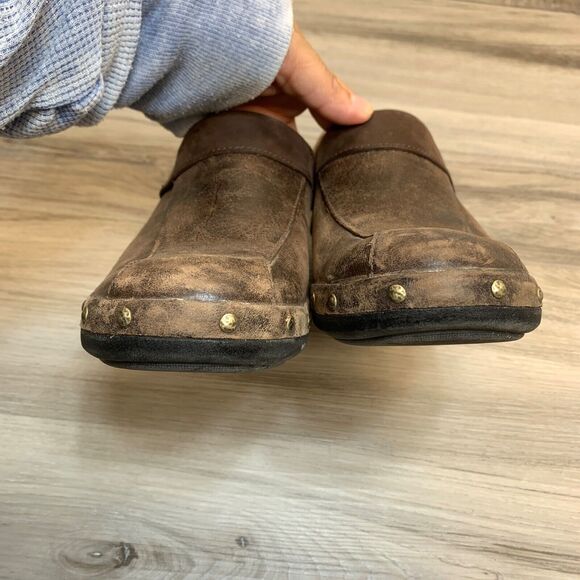 Merrell Shoes Womens 8.5 Luxe Espresso Studded Slip On Wedge Mule Clogs Leather - Picture 5 of 9